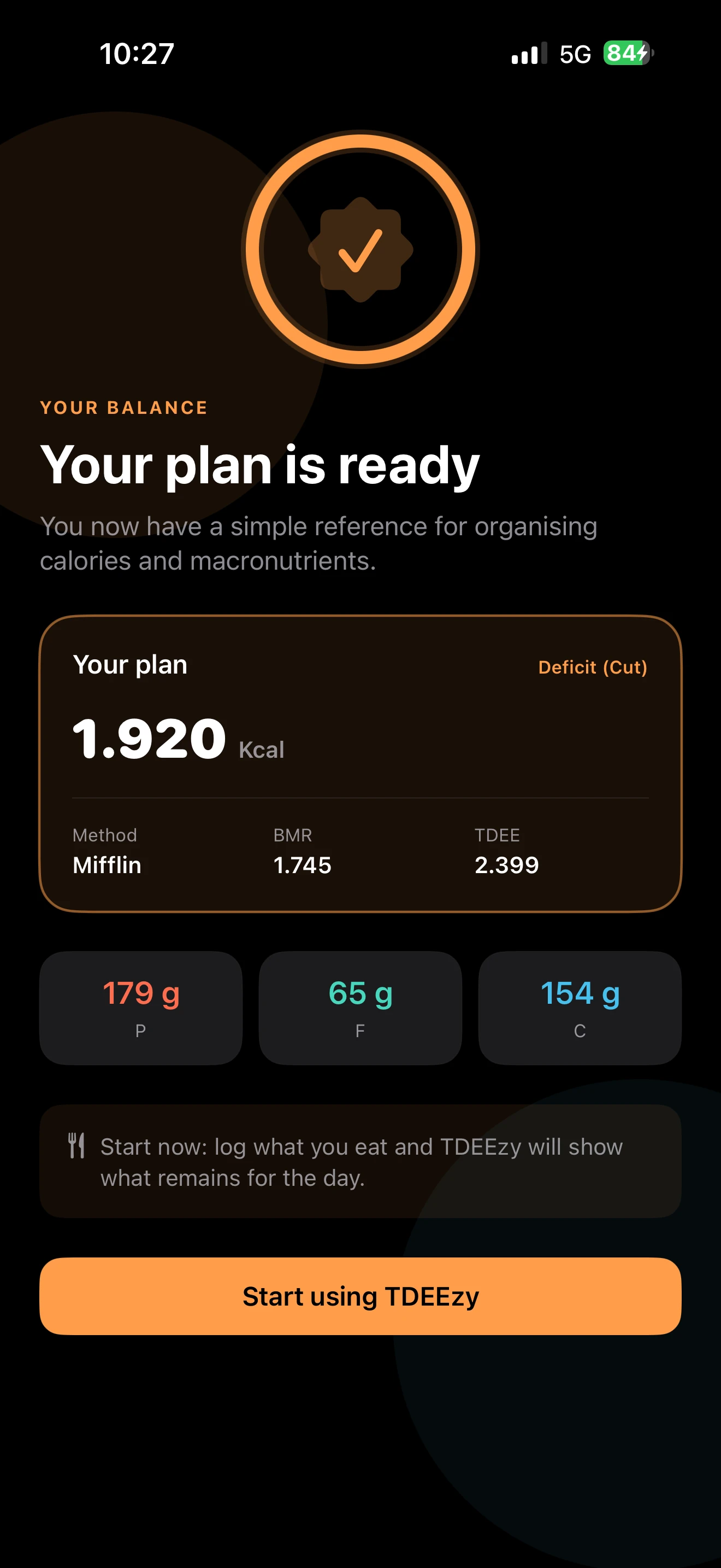 Final nutrition plan preview — Dark Mode