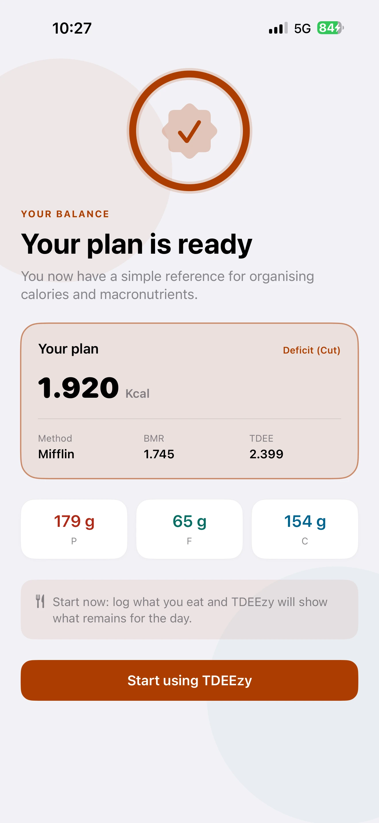Final nutrition plan preview — Light Mode