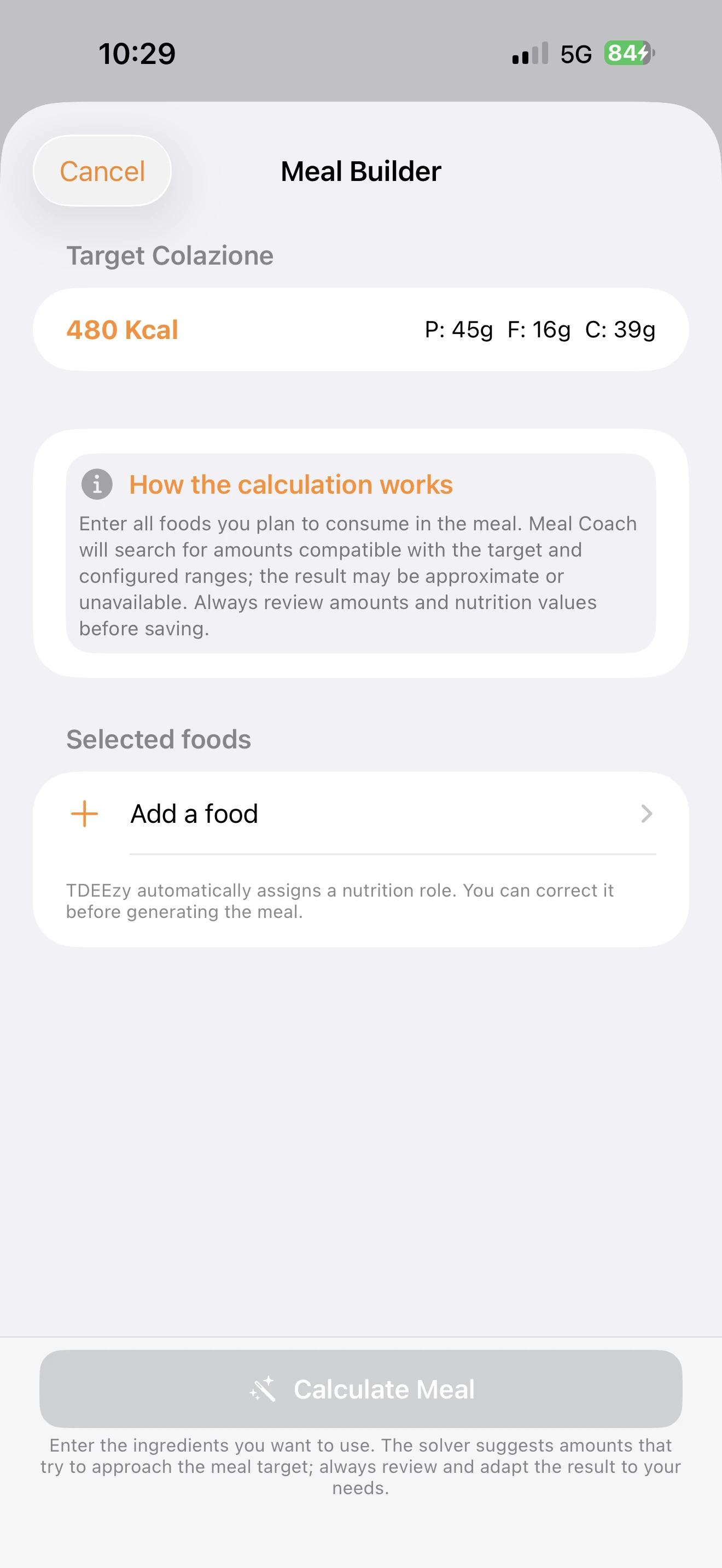 Meal Coach 5.0 builder — Light Mode