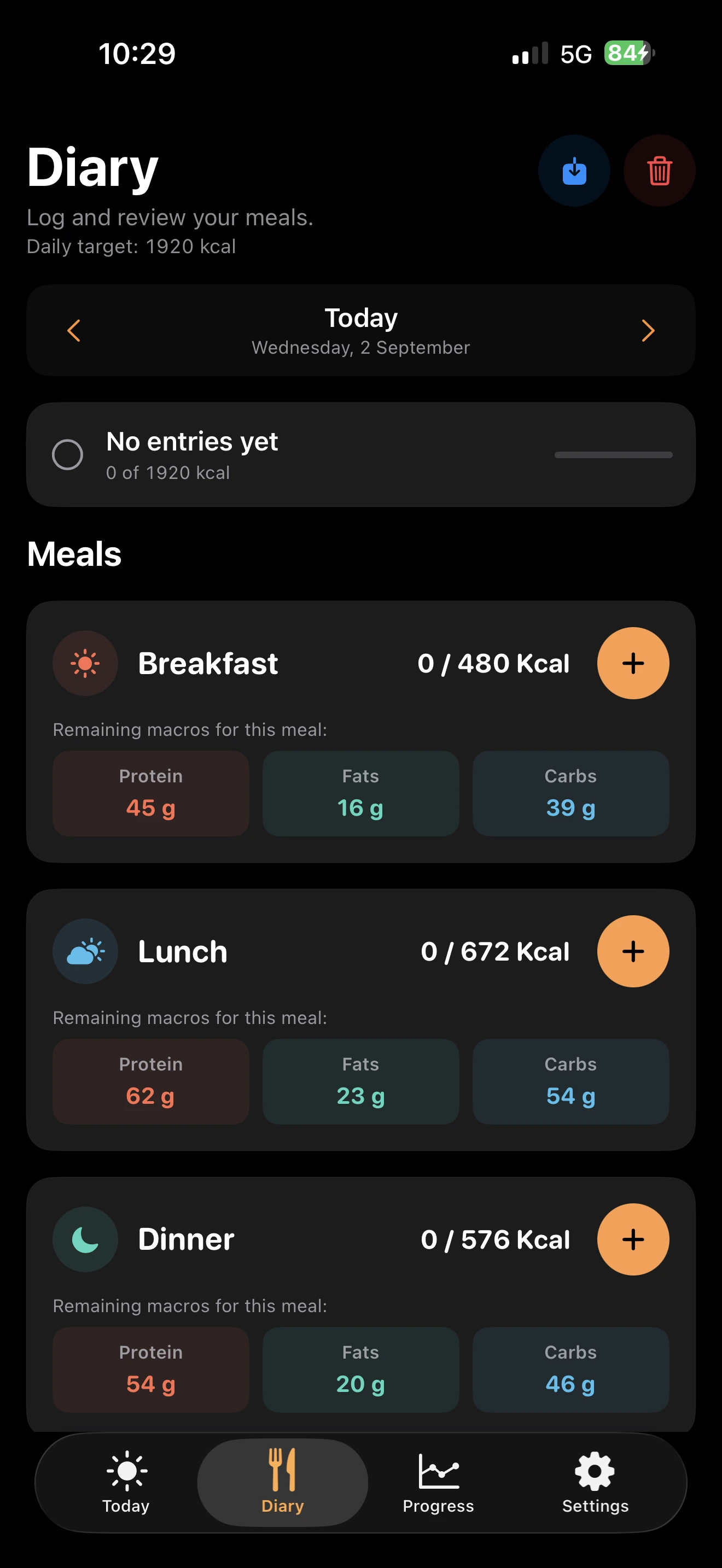 TDEEzy 5.0 daily Diary — Dark Mode