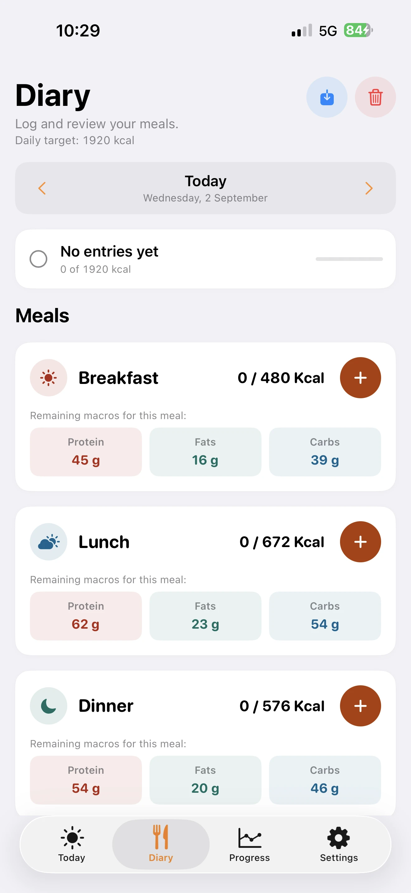 TDEEzy 5.0 daily Diary — Light Mode