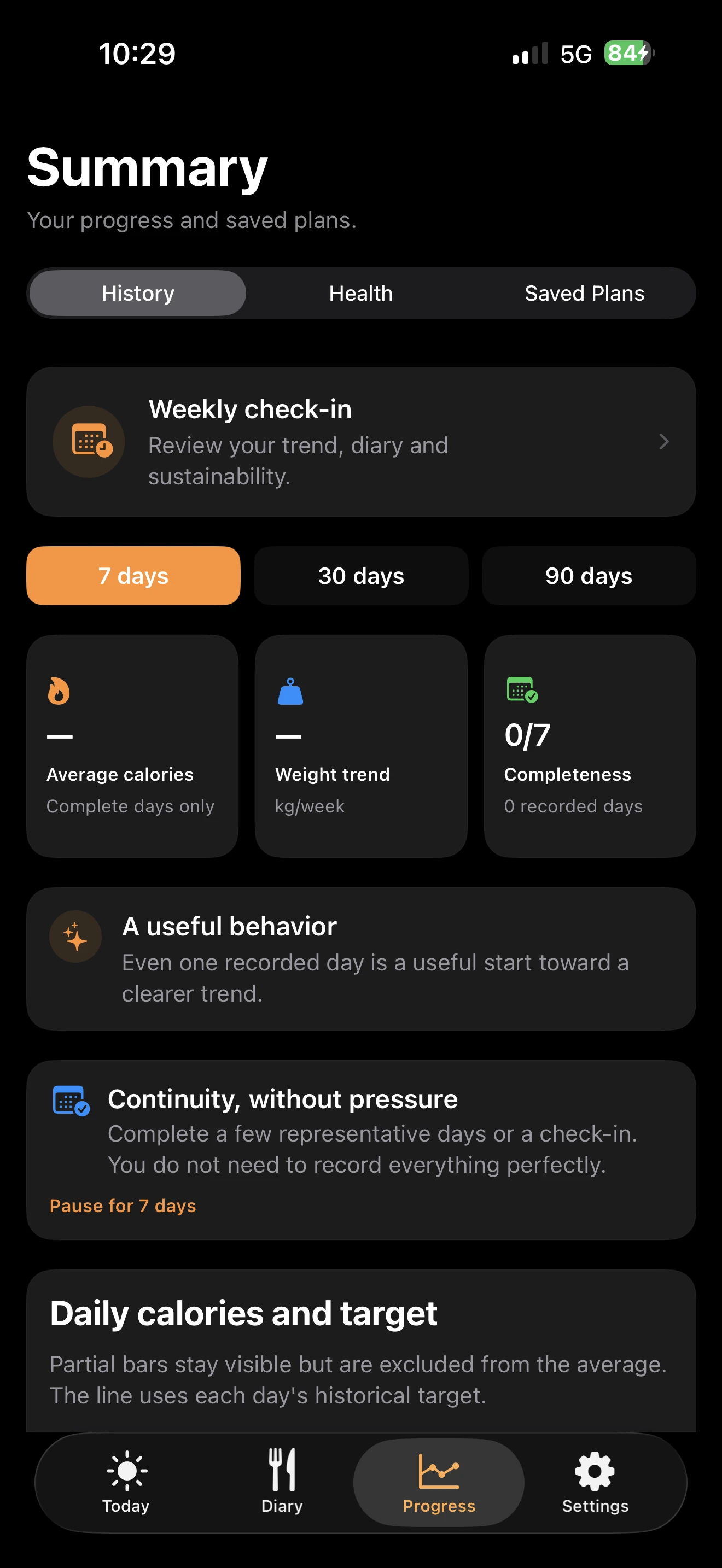 TDEEzy Progress summary — Dark Mode