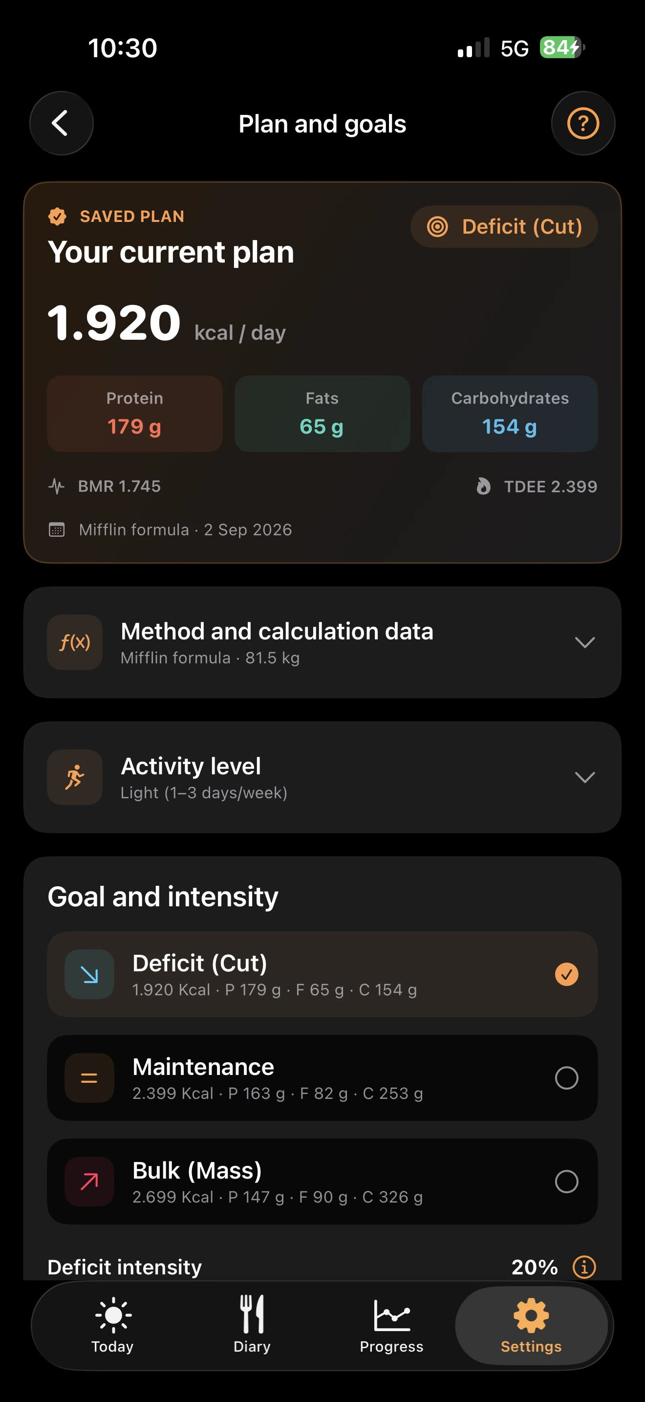 TDEEzy Plan and Goals — Dark Mode