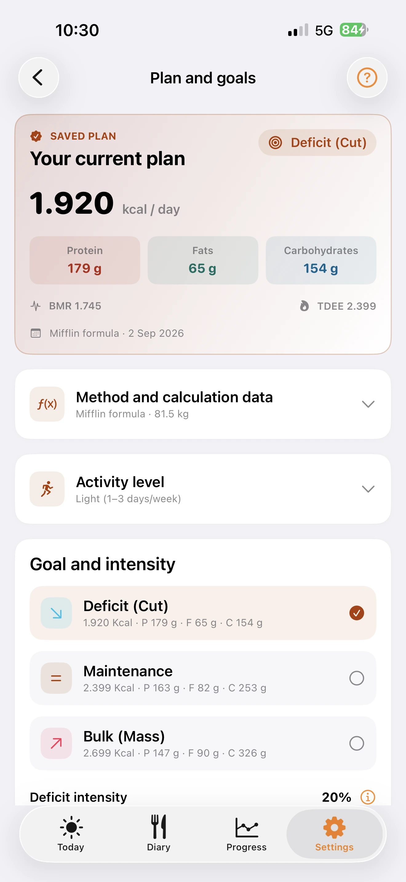 TDEEzy Plan and Goals — Light Mode