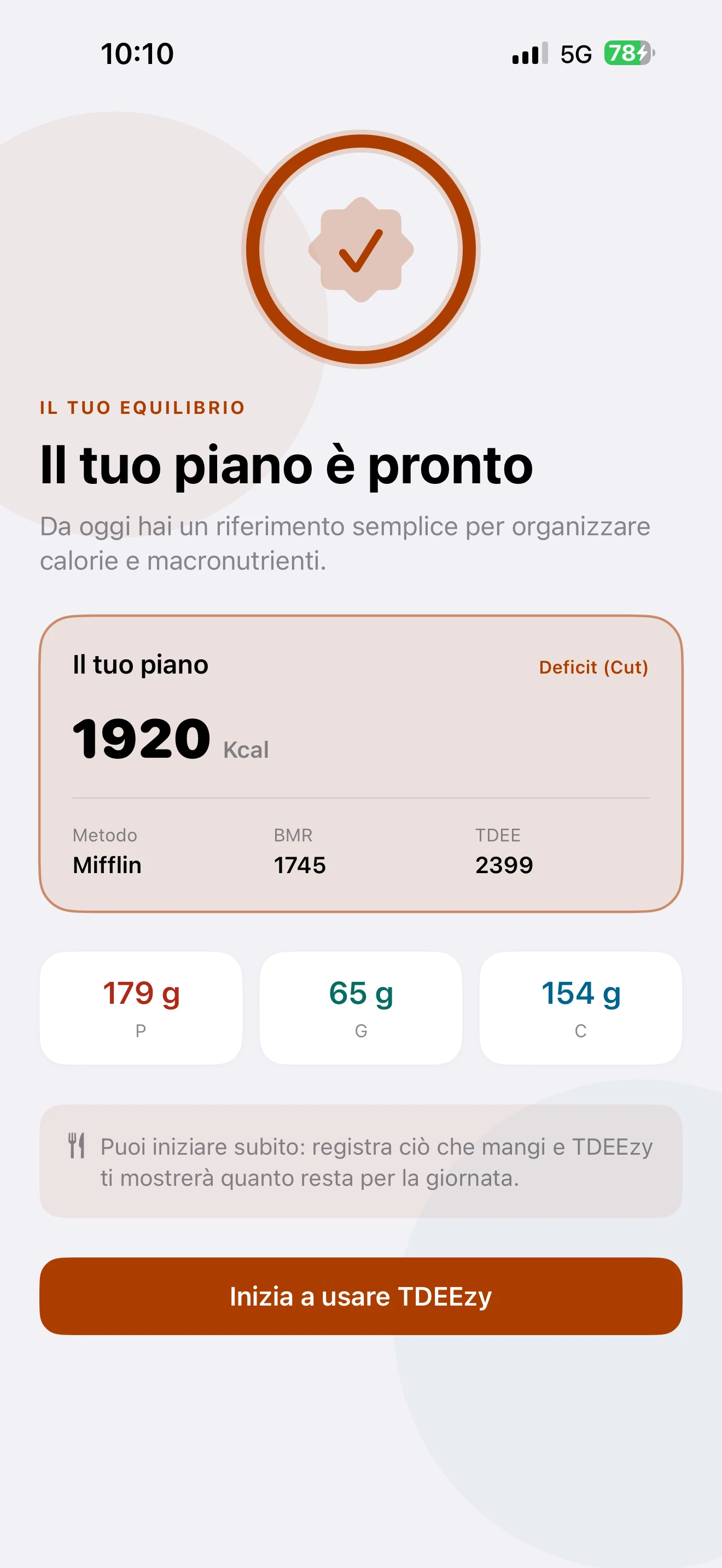 Anteprima finale del piano nutrizionale — Light Mode