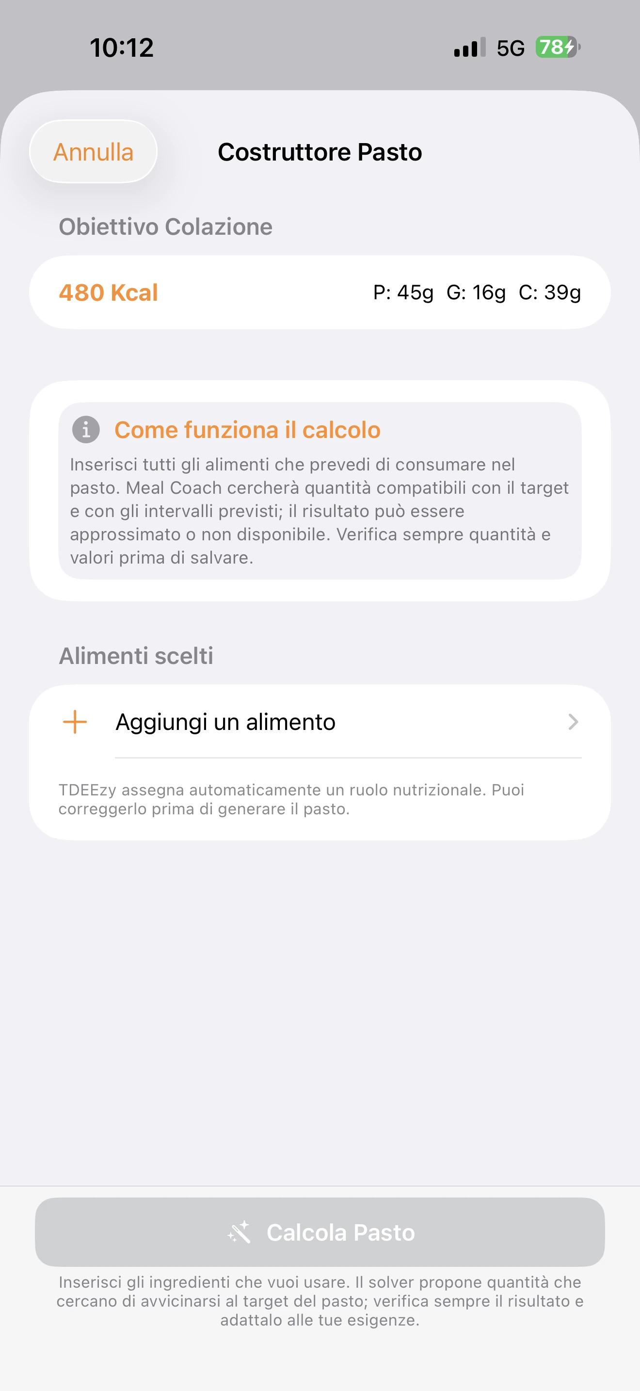 Costruttore del Meal Coach 5.0 — Light Mode