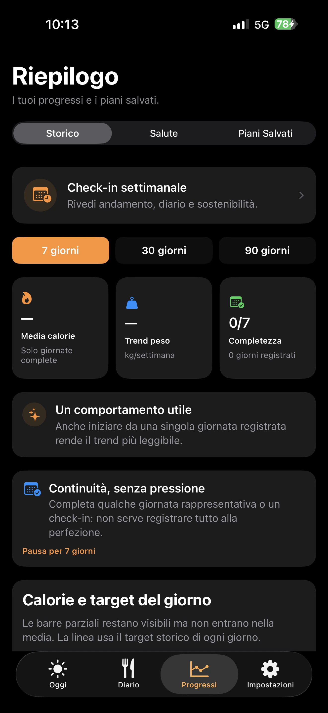 Riepilogo dei progressi di TDEEzy — Dark Mode