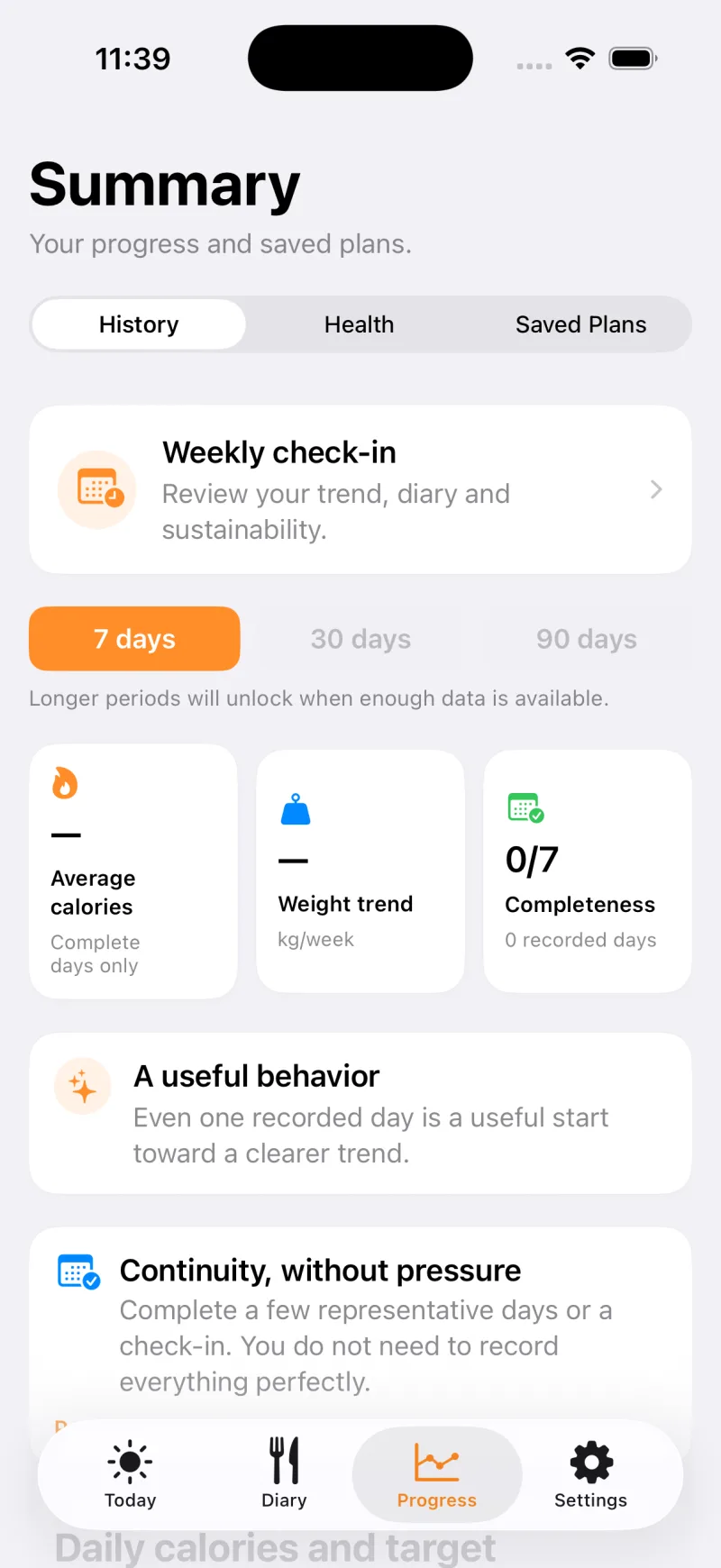TDEEzy Progress screen in light mode